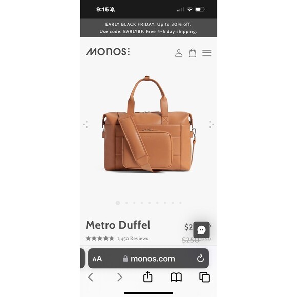 Saddle tan Metro duffel/weekend bag NWT